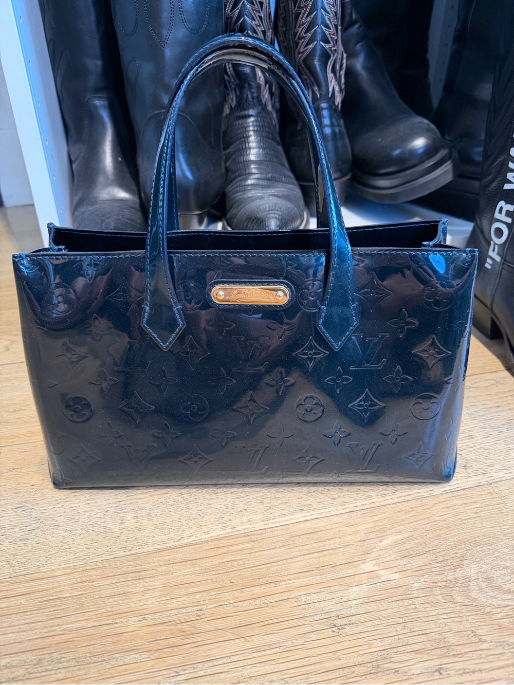 Louis Vuitton Blue/Green Vernis Monogram Patent Satchel